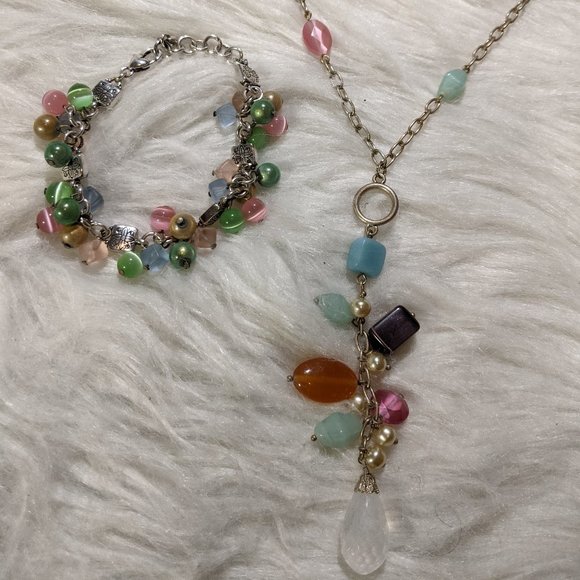 BOHO CHIC BEADS NECKLACE AND BRACELET SET - Picture 1 of 12